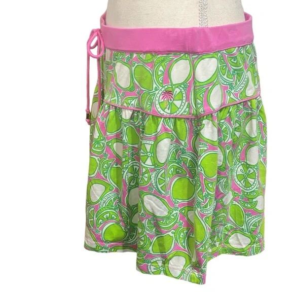 Vtg Lilly Pulitzer Women's Green Pink Lime Citrus Print Skirt White Label Small - Picture 2 of 4